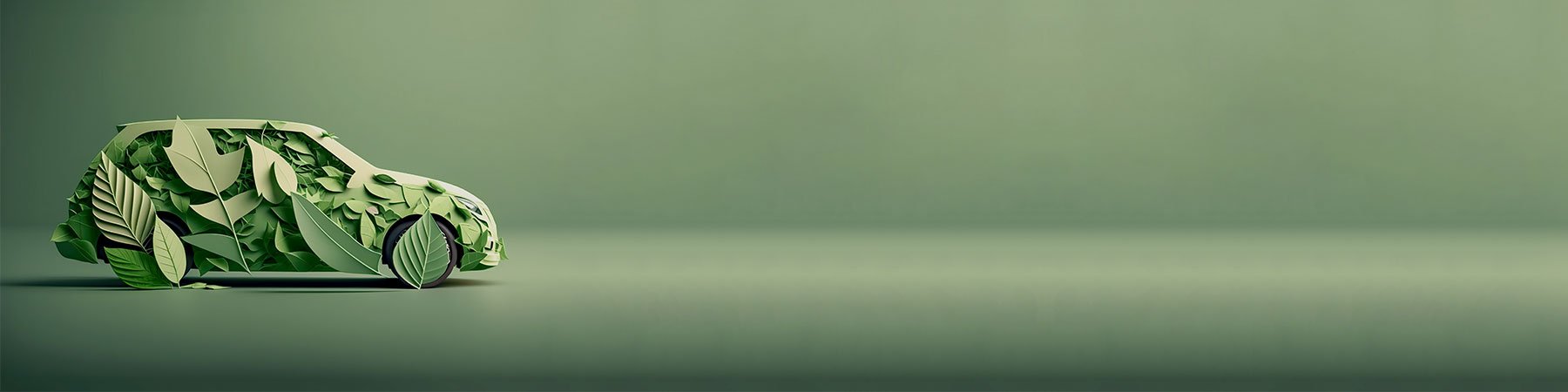 An AI image of a green car made up of leaves